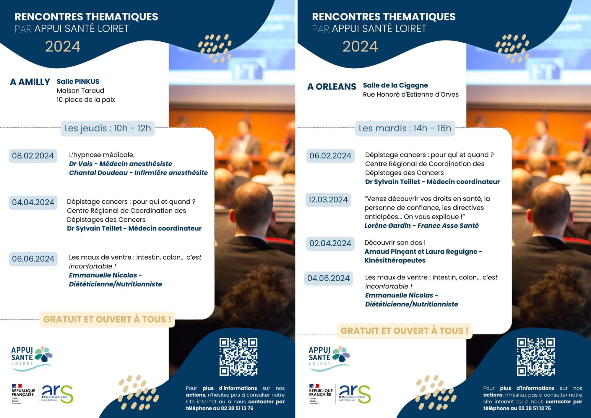 Affiche conferences rencontres thematiques Orléans et Amilly 2024