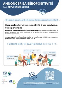 Affiche "Annoncer sa séropositivité" avec Appui Santé Loiret juin 2025